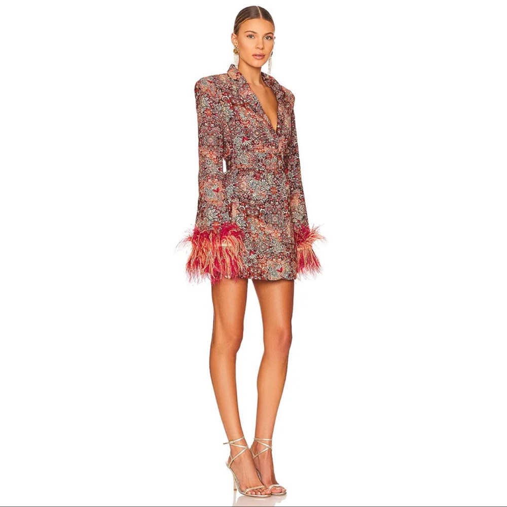 Feathered Fall Flowers Longline Printed Blazer Dress With Belt